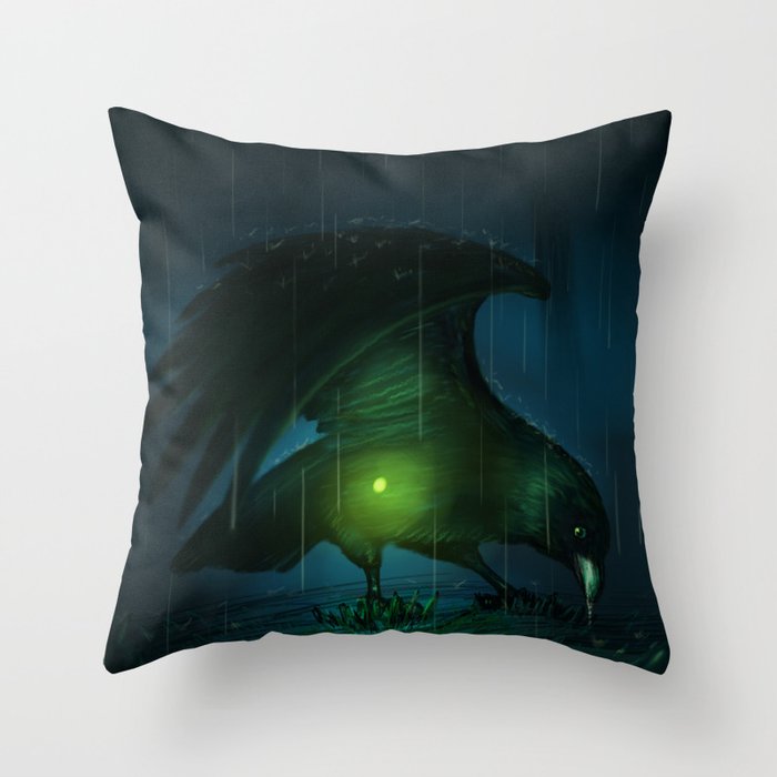 The Crow and the Firefly Throw Pillow