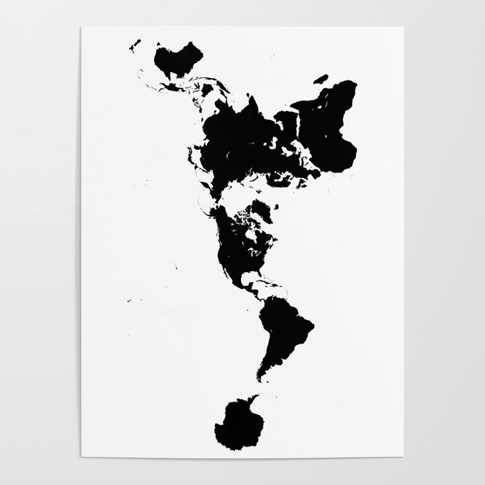 Dymaxion World Map (Fuller Projection Map) - Minimalist Black on White Poster