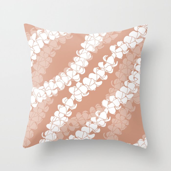 Puakenikeni single lei art on Coral Dust Throw Pillow