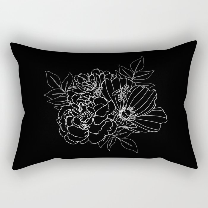 Floral Arrangement - White on Black Rectangular Pillow