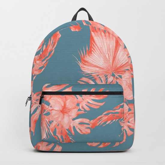 Dreaming of Hawaii Pale Coral on Teal Blue Backpack
