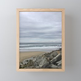 Cloudy Beach With Rocks Framed Mini Art Print