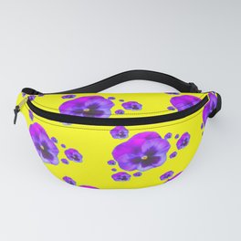 YELLOW ABSTRACT PURPLE PANSY GARDEN  ART PATTERNS Fanny Pack