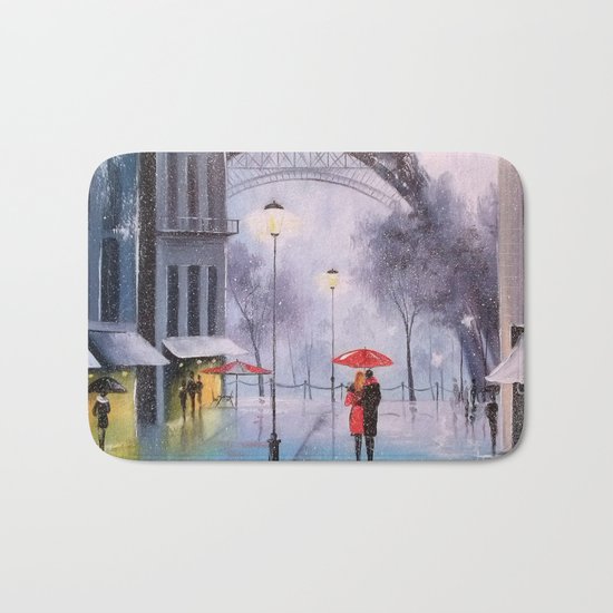 the first snow in Paris Bath Mat