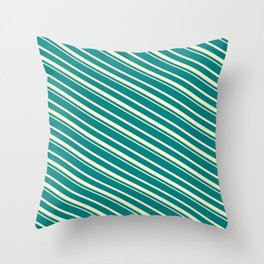 [ Thumbnail: Teal & Light Yellow Colored Striped Pattern Throw Pillow ]