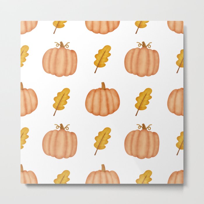 Watercolor Pumpkin Seamless Pattern Metal Print