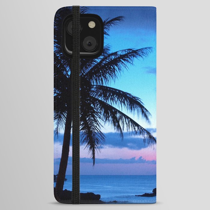 Tropical Island Beach Ocean Pink Blue Sunset Photo iPhone Wallet Case