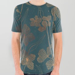 Copper Art Deco Flowers on Emerald  All Over Graphic Tee