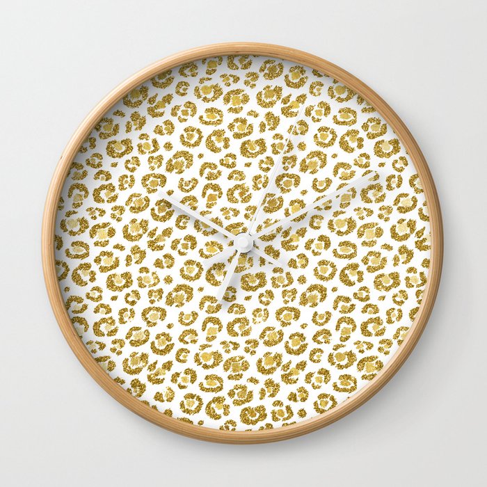 Glamorous Faux Sparkly Gold Leopard Wall Clock