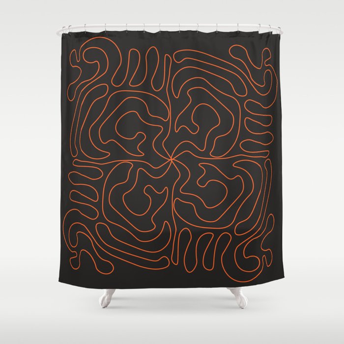 Mid Century Modern Styled Curvy Lines Pattern - Red and black Shower Curtain