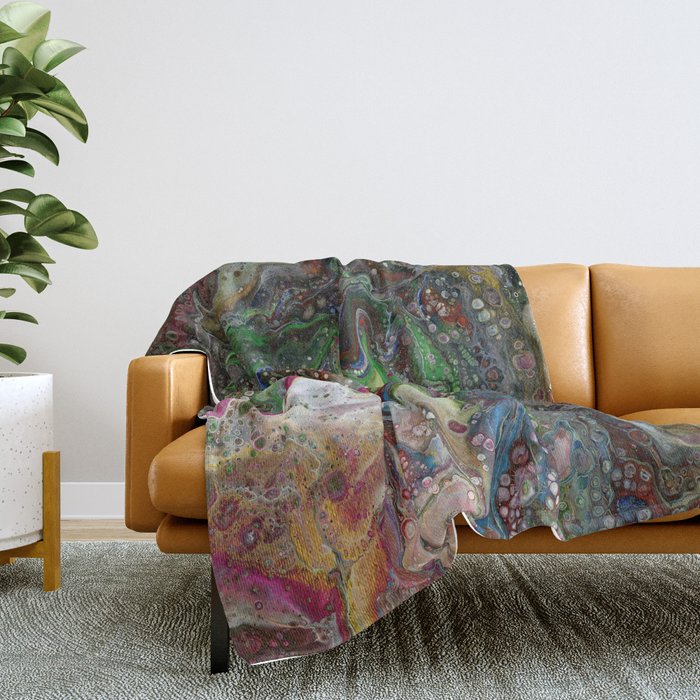 Fluid Acrylic VI - Original, abstract, textured fluid pour painting Throw Blanket