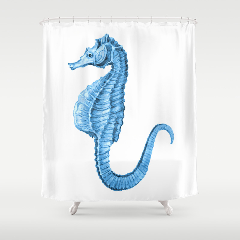 Seahorse Nautical Blue Watercolor, Seahorse Shower Curtain Setup
