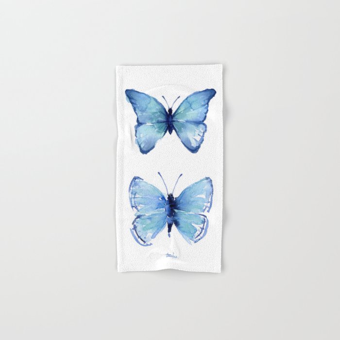 Blue Butterfly Watercolor Hand & Bath Towel