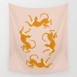 Leopard Race - pink Wall Tapestry