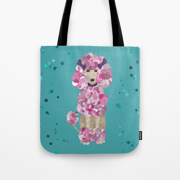 Fun Paint Splatter Poodle on Teal Tote Bag