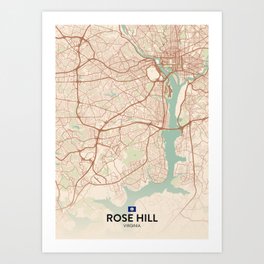 Rose Hill, Virginia, United States - Vintage City Map Art Print