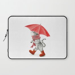 Tabby Cat with a red umbrella Laptop Sleeve