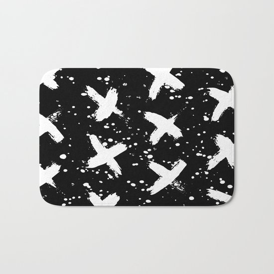 X Paint Spatter Black and White Bath Mat
