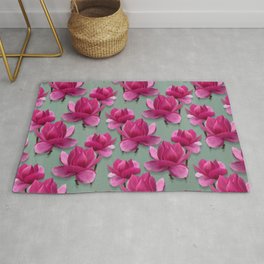 Hot pink Magnoli print - teal blue and pink - flowers Area & Throw Rug