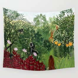 Henri Rousseau Tropical Forest with Monkeys Wall Tapestry