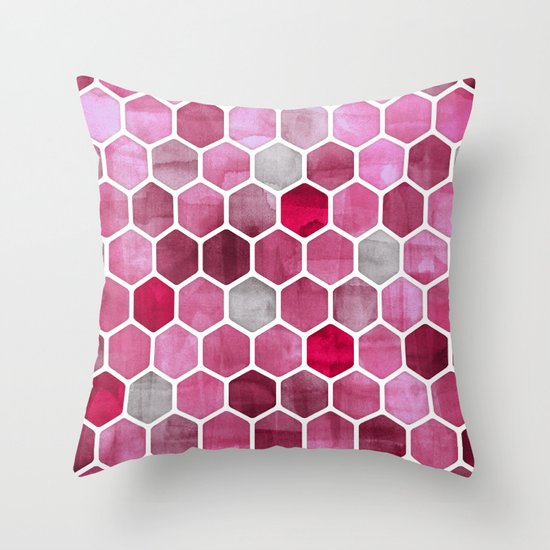 Pink Ink - watercolor hexagon pattern Throw Pillow
