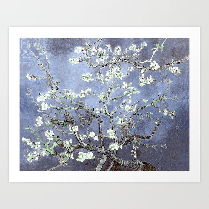 Vincent Van Gogh Almond Blossoms : Steel Blue & Gray Art & Home Decor Art Print
