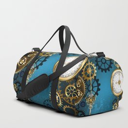 Turquoise Background with Gears ( Steampunk ) Duffle Bag