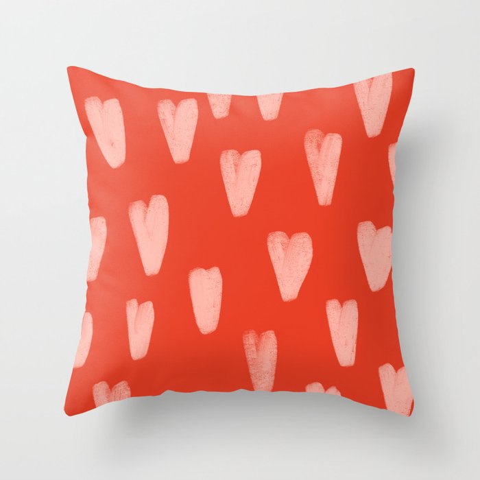 Bold Valentine Hearts - Pink + Red Hearts Throw Pillow