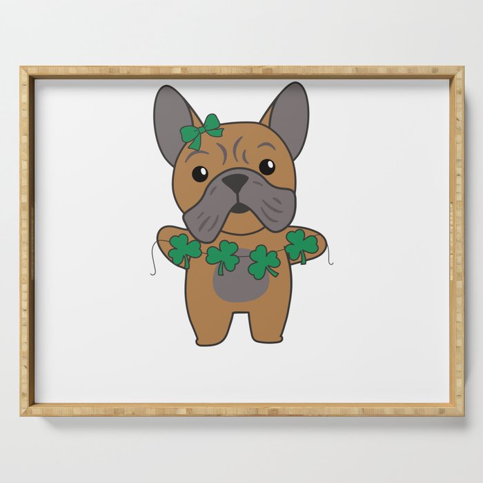 Bulldog Shamrocks Cute Animals For Luck Serving Tray