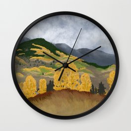 Golden Aspens In The Clouds Wall Clock