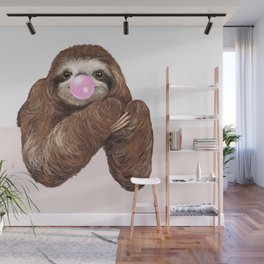 Hi! Sloth with Bubble Gum in Light Wall Mural