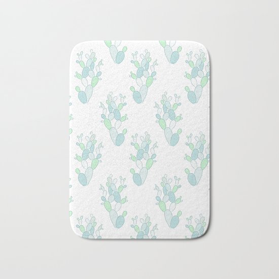 Little Succulent Pattern - Green on White Bath Mat