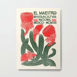 Vintage Cactus Design - El Maestro National Culture Magazine Metal Print | Graphicdesign, Cowboy, Woodcut, Mexico, Succulent, Linocut, Magazine, Desert, Plants, Cactus 