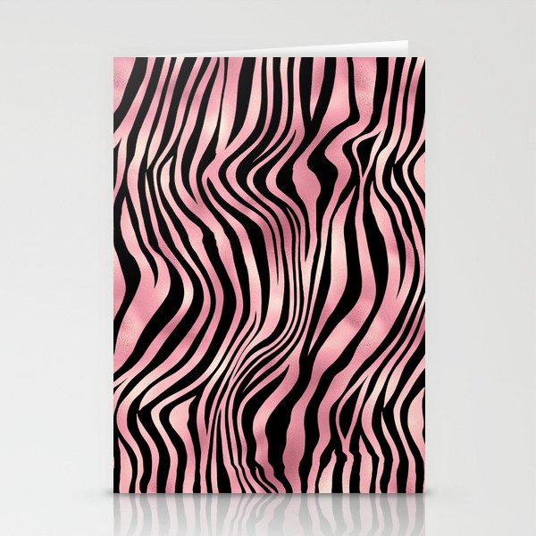 Pink Black Zebra Stripes Pattern Stationery Cards