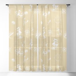 Beige And White Silhouettes Of Vintage Nautical Pattern Sheer Curtain