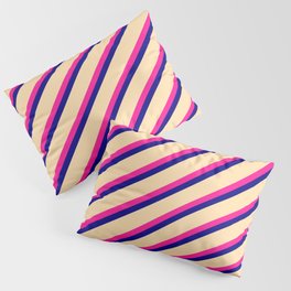 [ Thumbnail: Blue, Tan & Deep Pink Colored Lines Pattern Pillow Sham ]