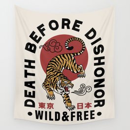 Asian Style Tiger Illustration With Slogans And Tokyo Japan Words In Japanese Artwork Wall Tapestry