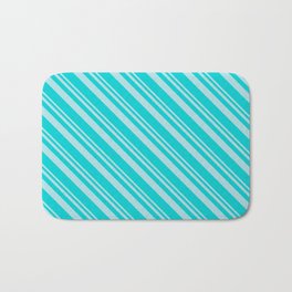 [ Thumbnail: Powder Blue & Dark Turquoise Colored Lines/Stripes Pattern Bath Mat ]
