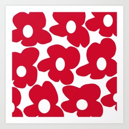 Red Retro Flowers White Background #decor #society6 #buyart Art Print