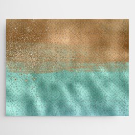 Turquoise And Gold Metal Glamour Texture Jigsaw Puzzle