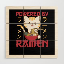 Powered By Ramen Cute Cat Eats Ramen Wood Wall Art