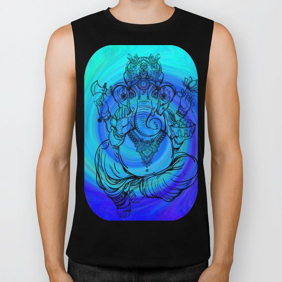 Lord Ganesha on Blue Spiral Biker Tank