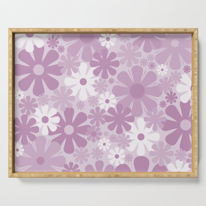 Retro 60s 70s Aesthetic Floral Pattern in Pretty Lilac Purple Serving Tray