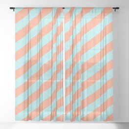 [ Thumbnail: Turquoise & Light Salmon Colored Pattern of Stripes Sheer Curtain ]