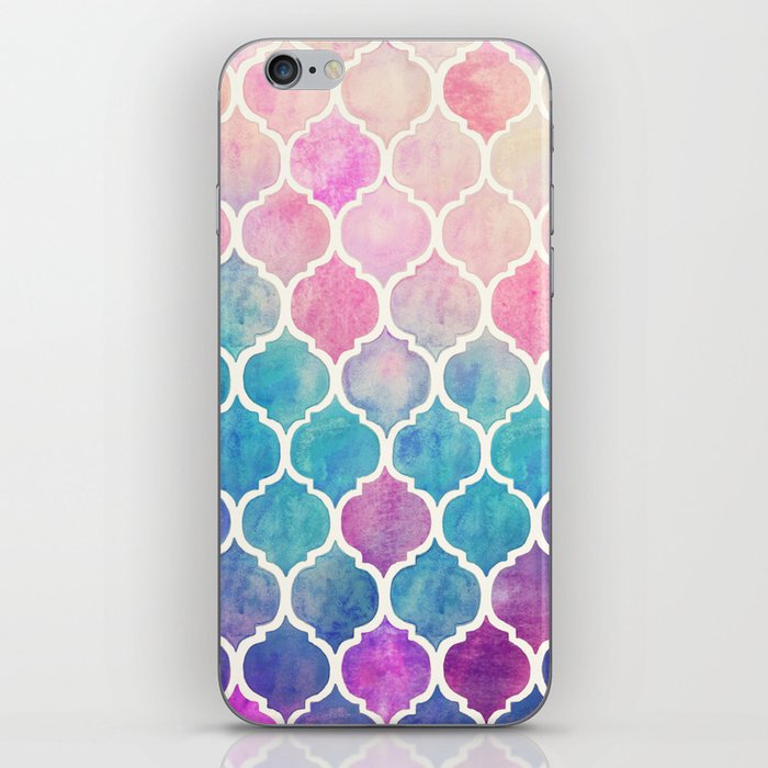 Rainbow Pastel Watercolor Moroccan Pattern iPhone Skin