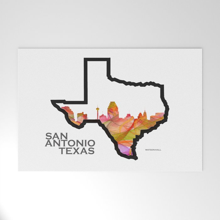 Texas State Map with San Antonio Skyline Welcome Mat
