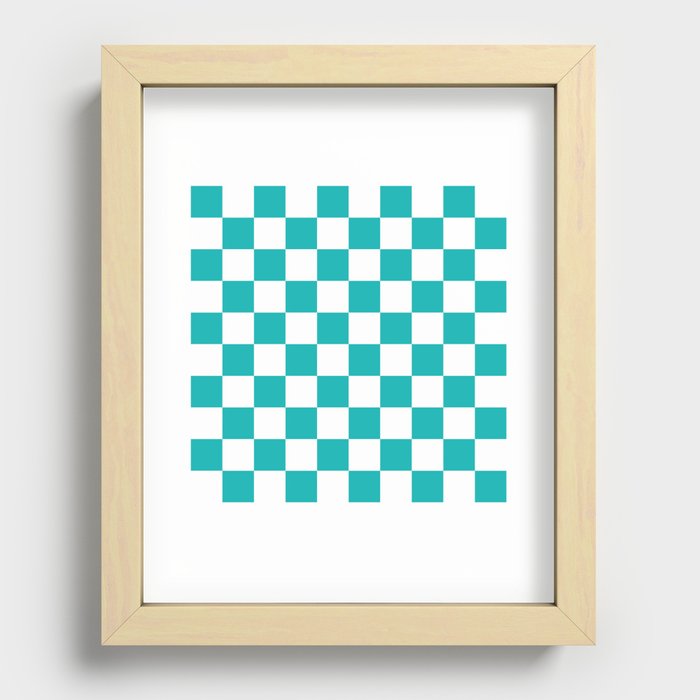 Turquoise Blue Checkerboard Pattern Palm Beach Preppy Recessed Framed Print