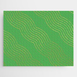Green Gold colored abstract lines pattern Jigsaw Puzzle