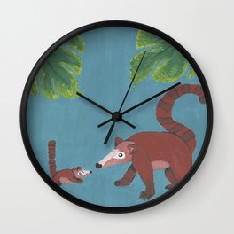 Coati Family Wall Clock | Pop Art, Coati, Watercolor, Tropical, Cute, Painting, Happy, Blue, Babyanimals, Cuteanimals 