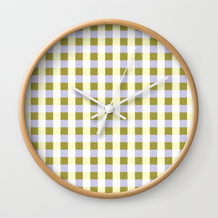Checks-olive and yellow Wall Clock